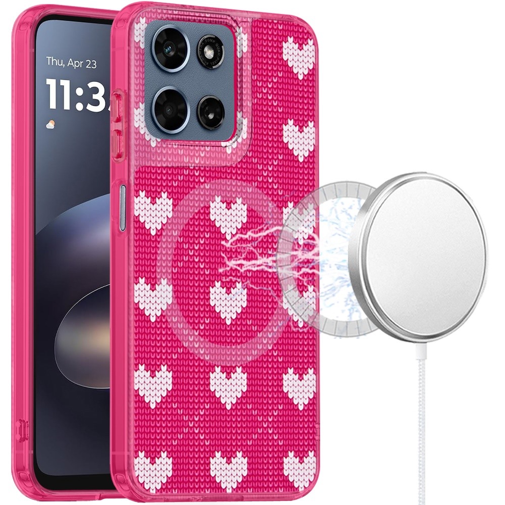 for moto g 5g 2025/2026 / g play 2026 double layers imd case with magsafe hearts on pink