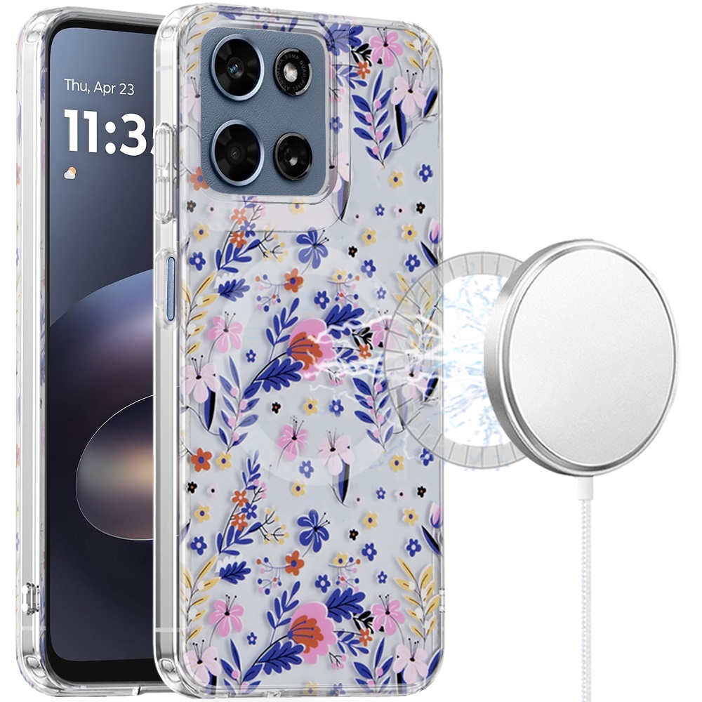 for moto g 5g 2025/2026 / g play 2026 double layers imd case with magsafe midnight floral