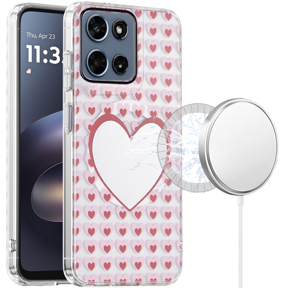 for moto g 5g 2025/2026 / g play 2026 double layers imd case with magsafe mirror with hearts