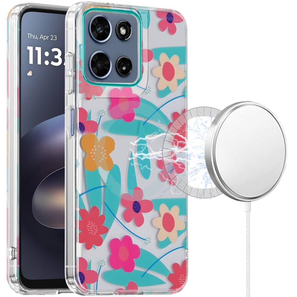 for moto g 5g 2025/2026 / g play 2026 double layers imd case with magsafe pastel floral blue