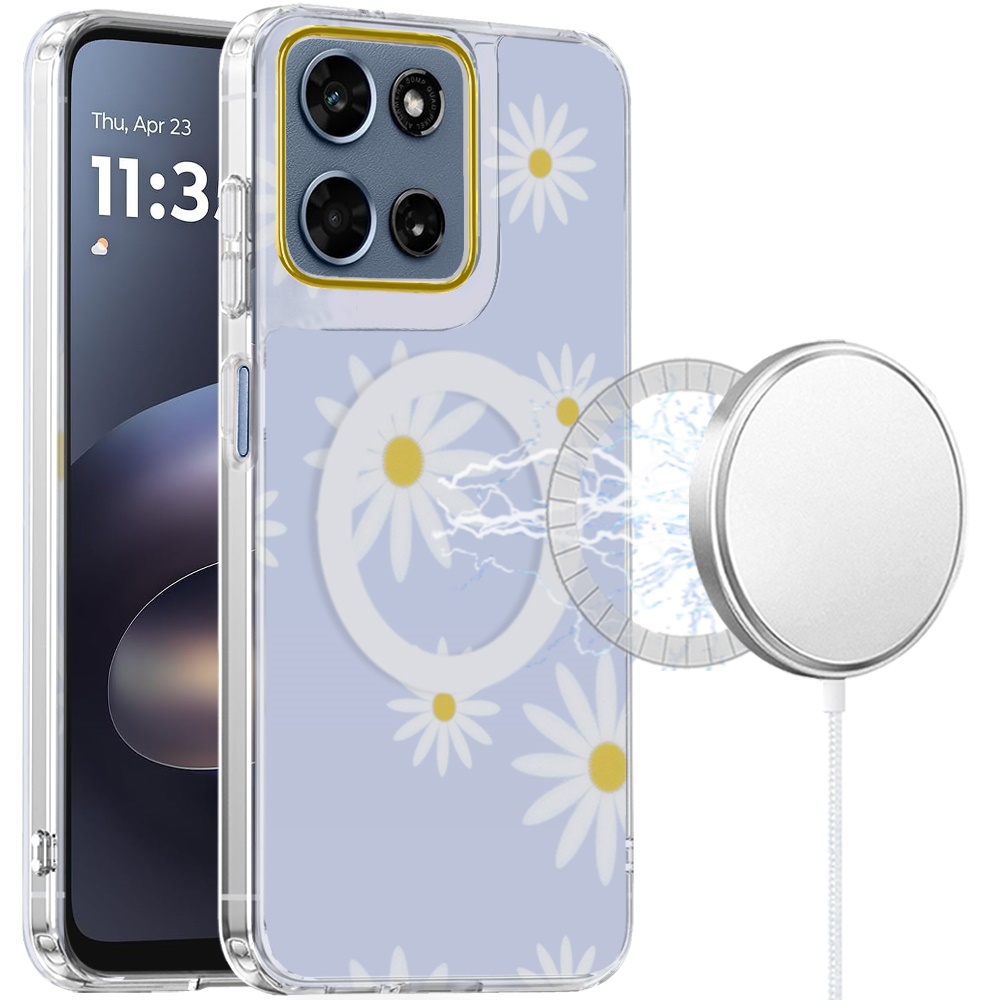 for moto g 5g 2025/2026 / g play 2026 double layers imd case with magsafe sky blue daisy