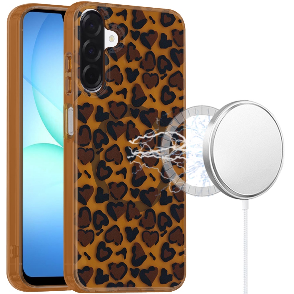 for samsung a17 5g double layers imd case with magsafe brown leopard
