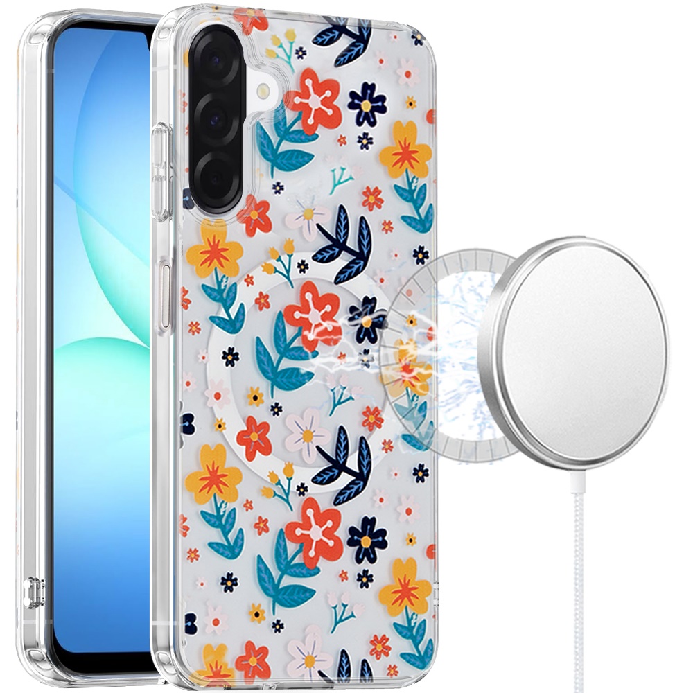 for samsung a17 5g double layers imd case with magsafe colorful floral