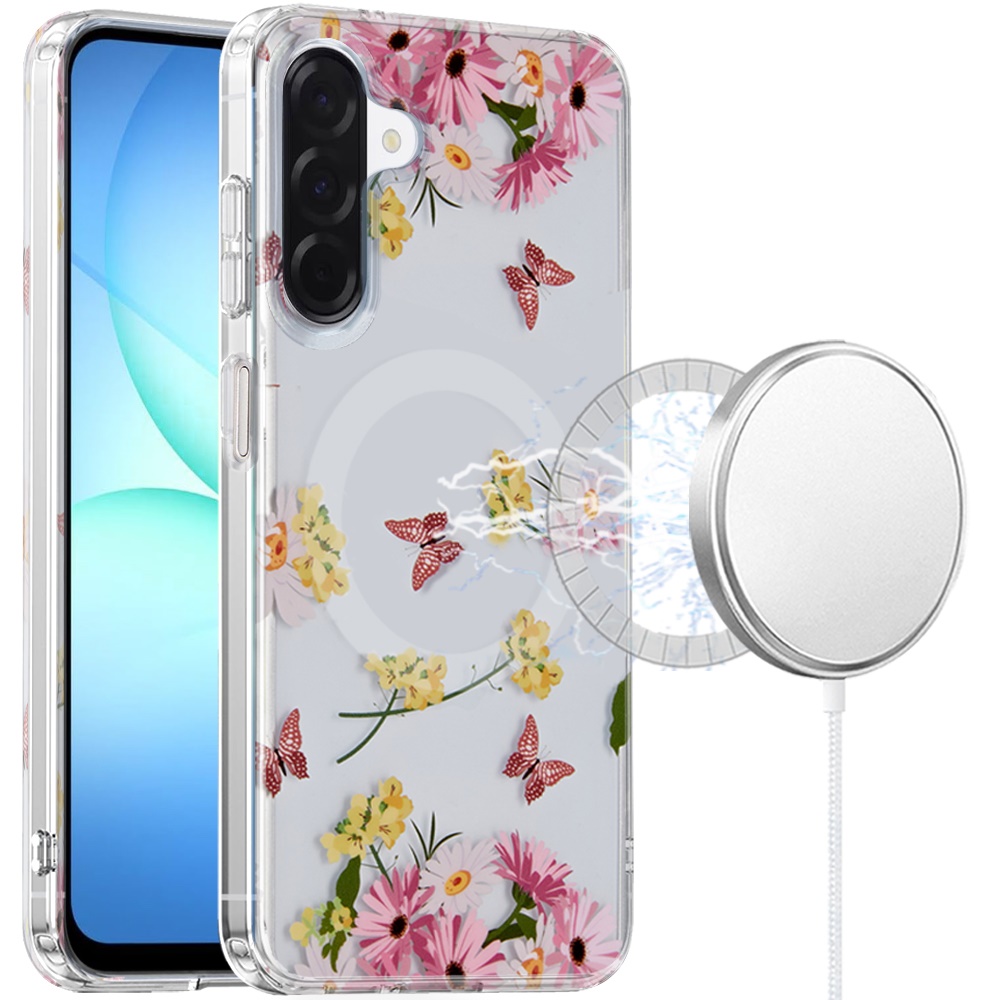 for samsung a17 5g double layers imd case with magsafe floral butterfly