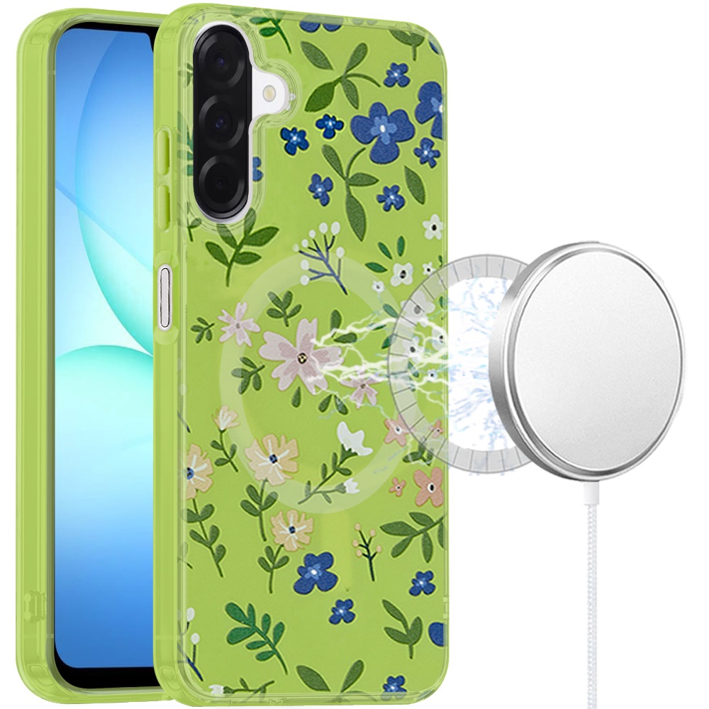 for samsung a17 5g double layers imd case with magsafe green floral