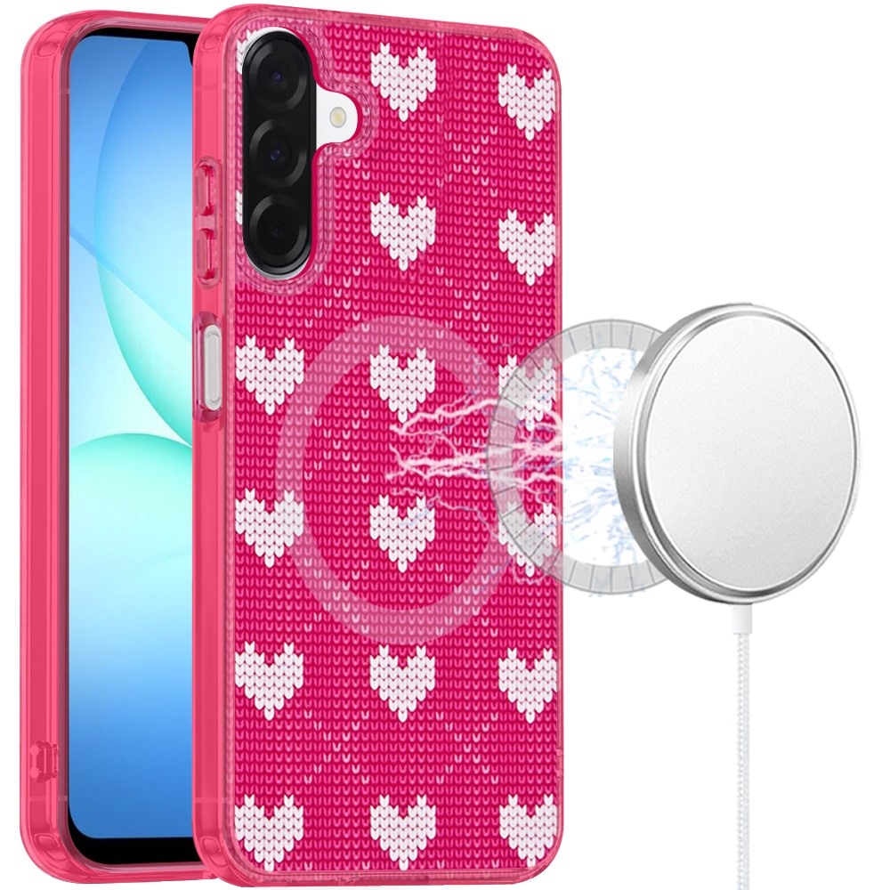 for samsung a17 5g double layers imd case with magsafe hearts on pink