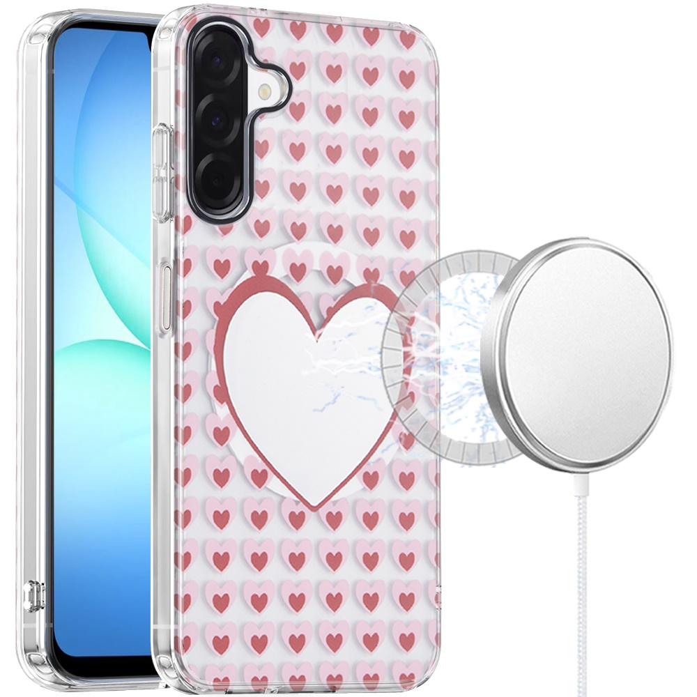 for samsung a17 5g double layers imd case with magsafe mirror with hearts