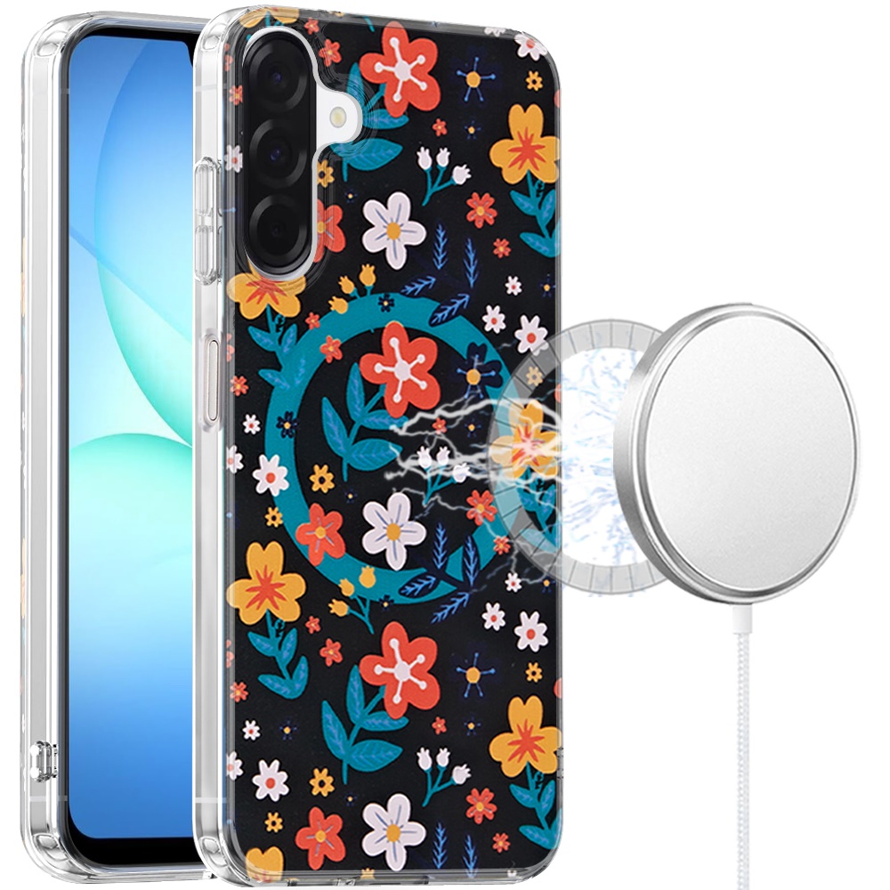 for samsung a17 5g double layers imd case with magsafe nightly floral