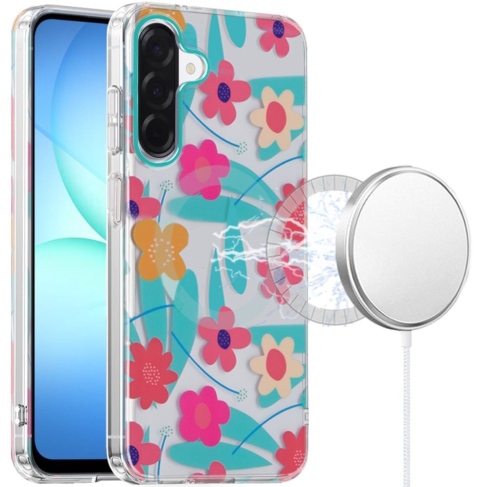 for samsung a17 5g double layers imd case with magsafe pastel floral blue