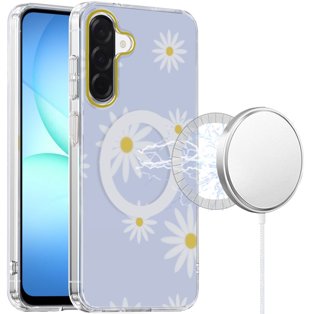 for samsung a17 5g double layers imd case with magsafe sky blue daisy