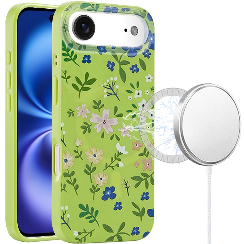 for iphone 17 air [magnetic] double layer design imd case green floral
