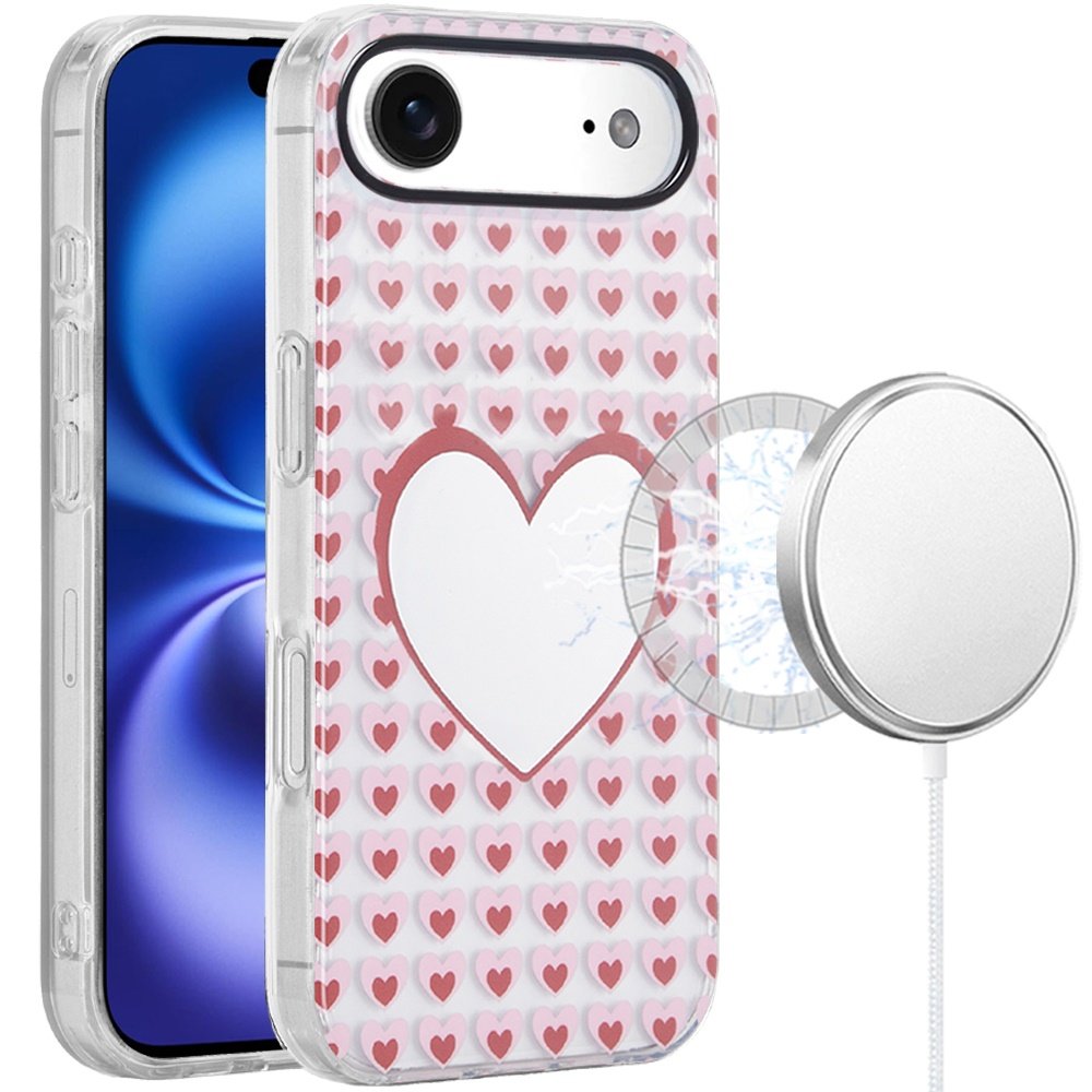 for iphone 17 air [magnetic] double layer design imd case mirror with hearts