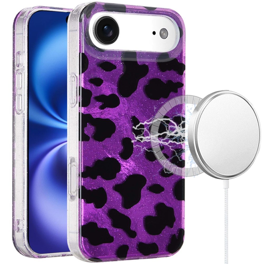 for iphone 17 air [magnetic] double layer design imd case purple leopard