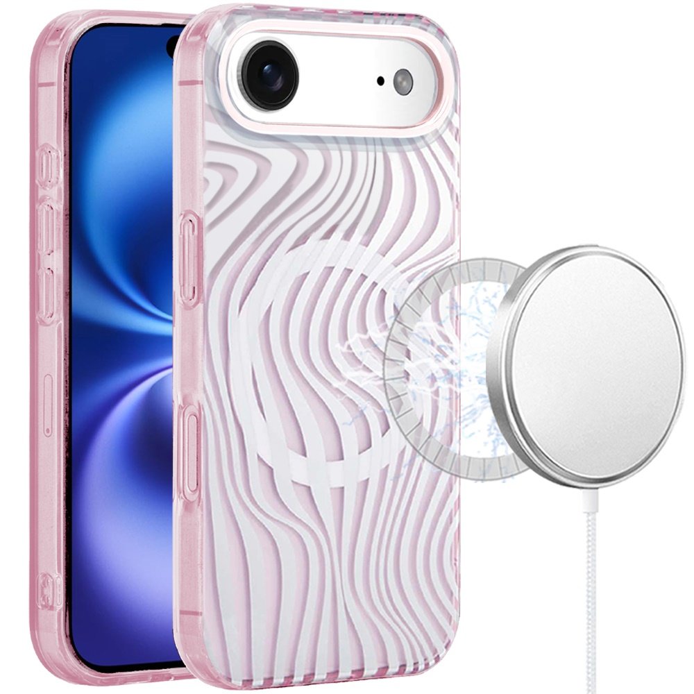 for iphone 17 air [magnetic] double layer design imd case wave pink zebra stripes