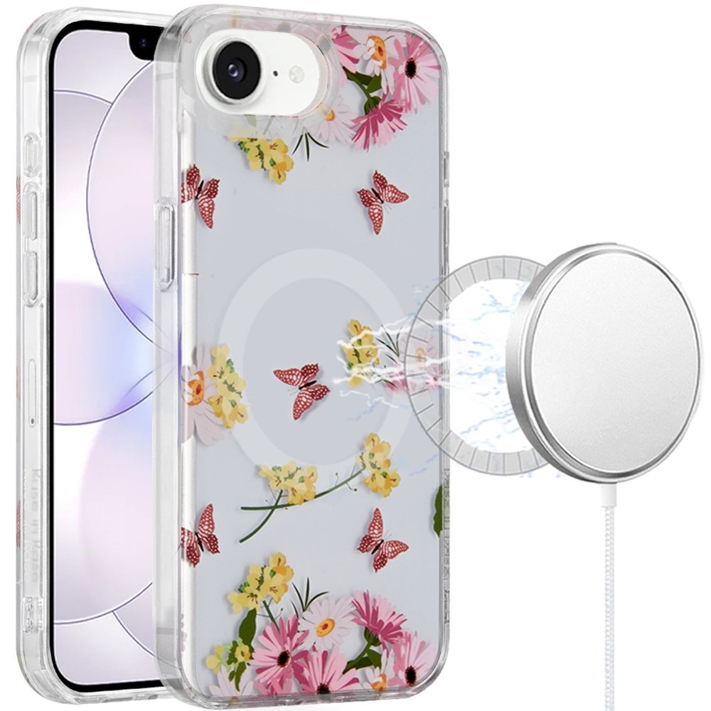 for iphone 16e (e edition) / se4 (2025) double layer design imd tpu case floral butterfly