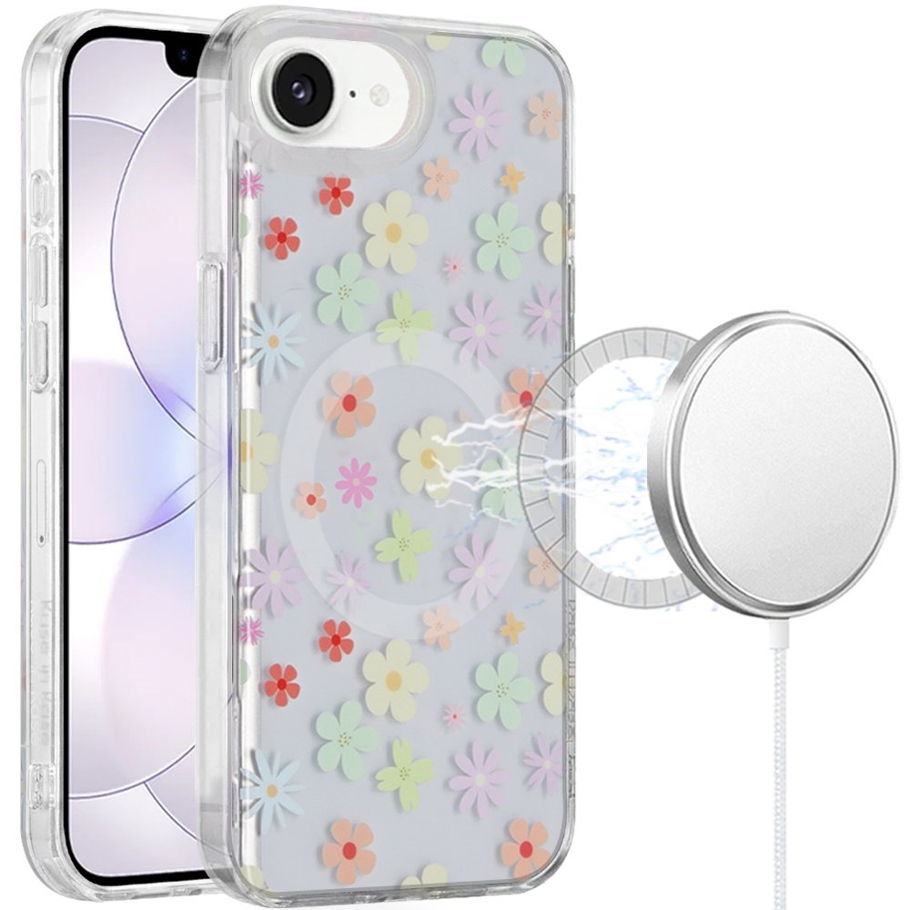 for iphone 16e (e edition) / se4 (2025) double layer design imd tpu case pastel daisy