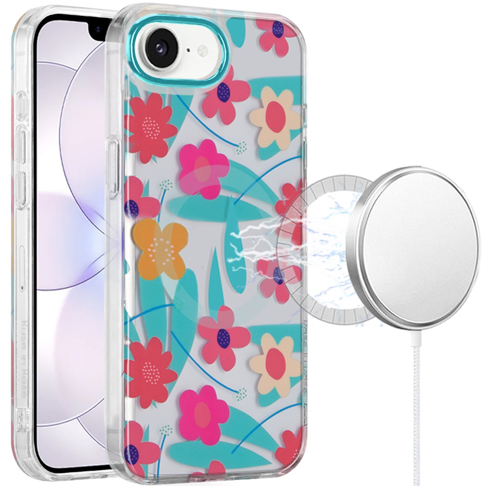 for iphone 16e (e edition) / se4 (2025) double layer design imd tpu case pastel floral blue