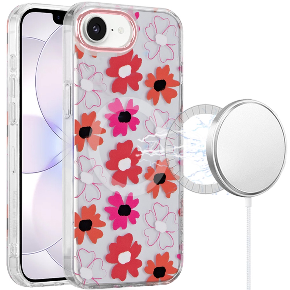 for iphone 16e (e edition) / se4 (2025) double layer design imd tpu case vibrant floral