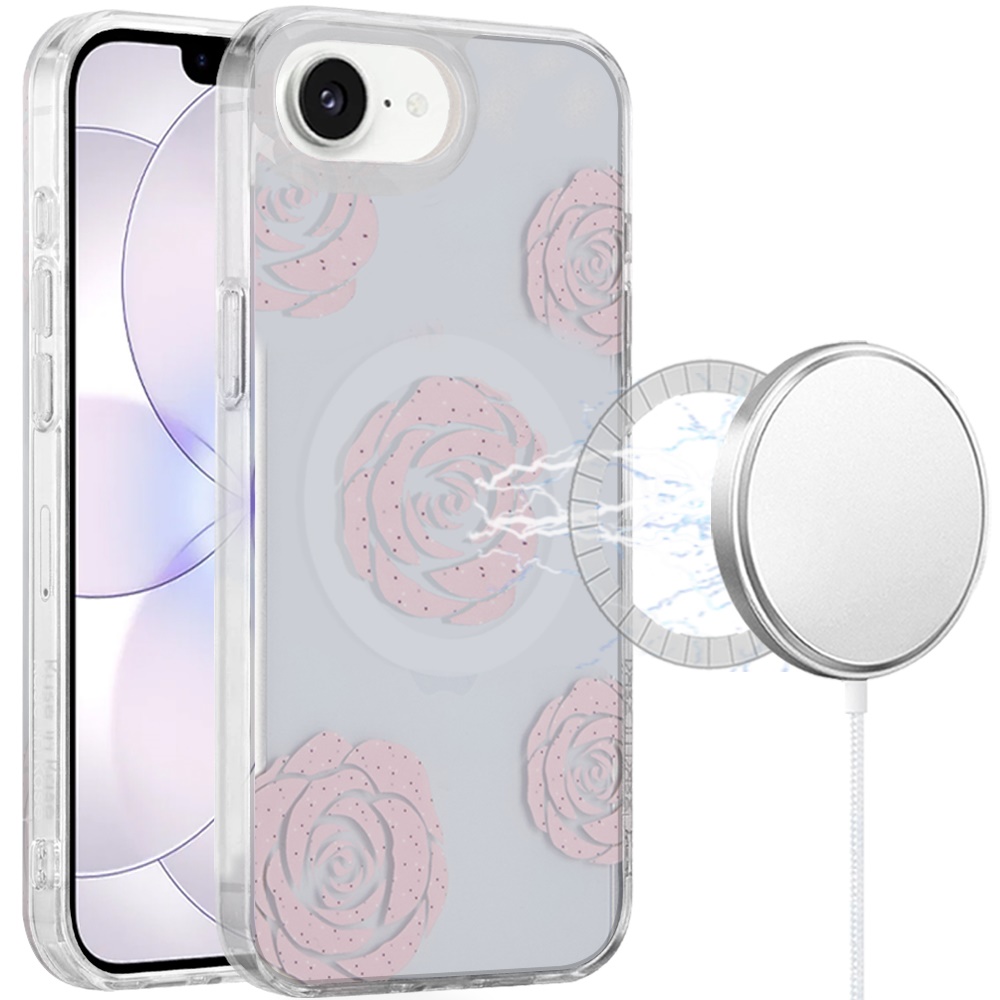 for iphone 16e (e edition) / se4 (2025) double layer design imd tpu case vintage rose gleam