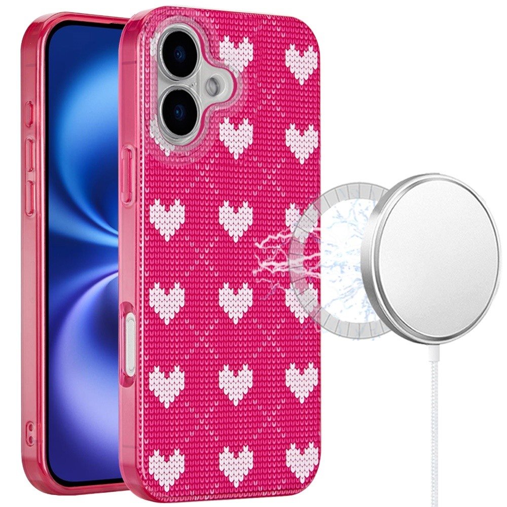 for iphone 17 [magnetic] double layer design imd case hearts on pink