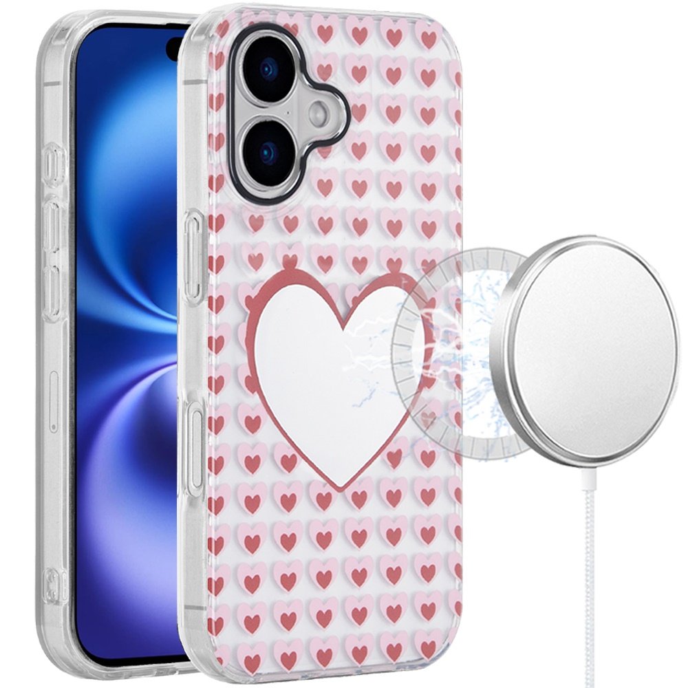 for iphone 17 [magnetic] double layer design imd case mirror with hearts