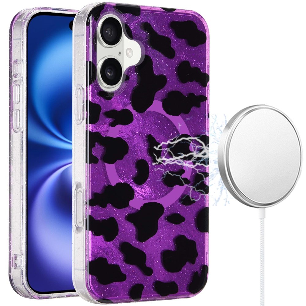 for iphone 17 [magnetic] double layer design imd case purple leopard