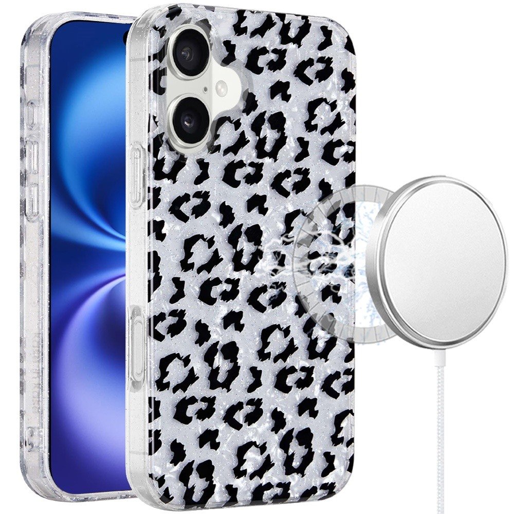 for iphone 17 [magnetic] double layer design imd case silver leopard