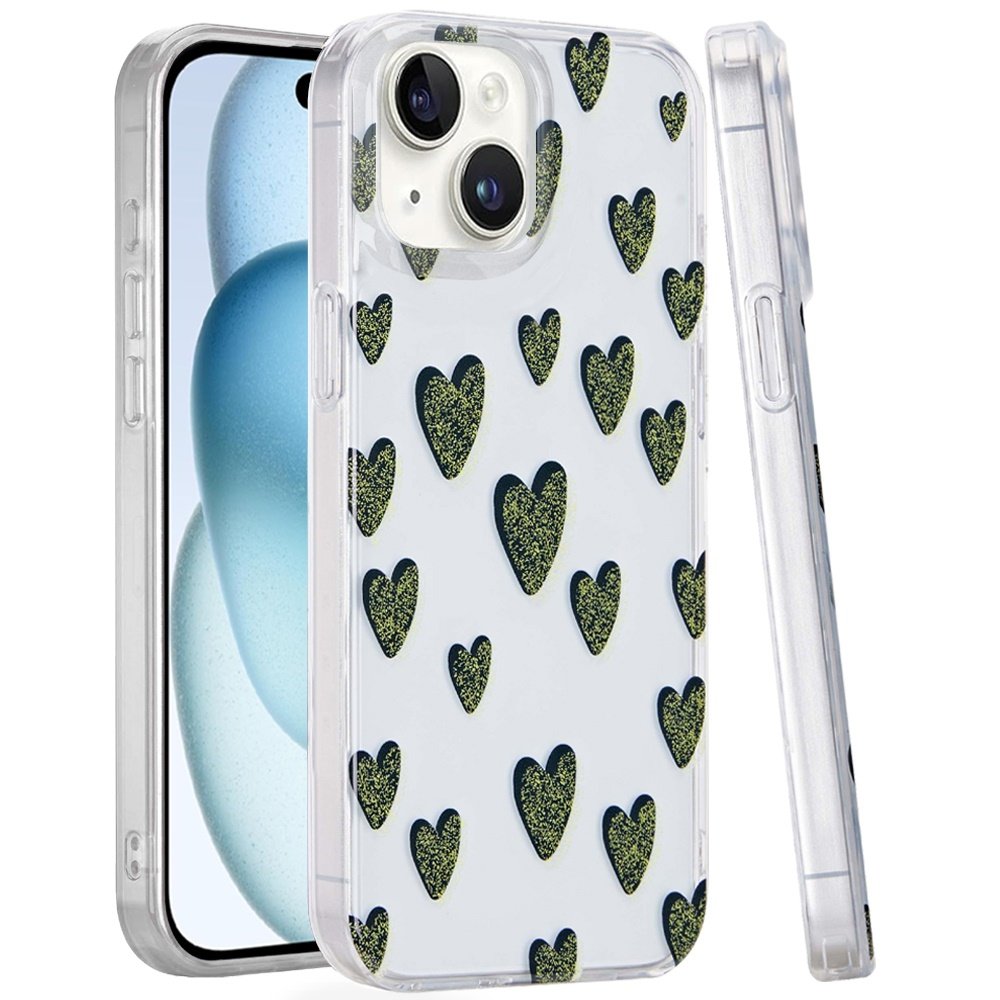 for iphone 15 double layer design imd tpu case black hearts