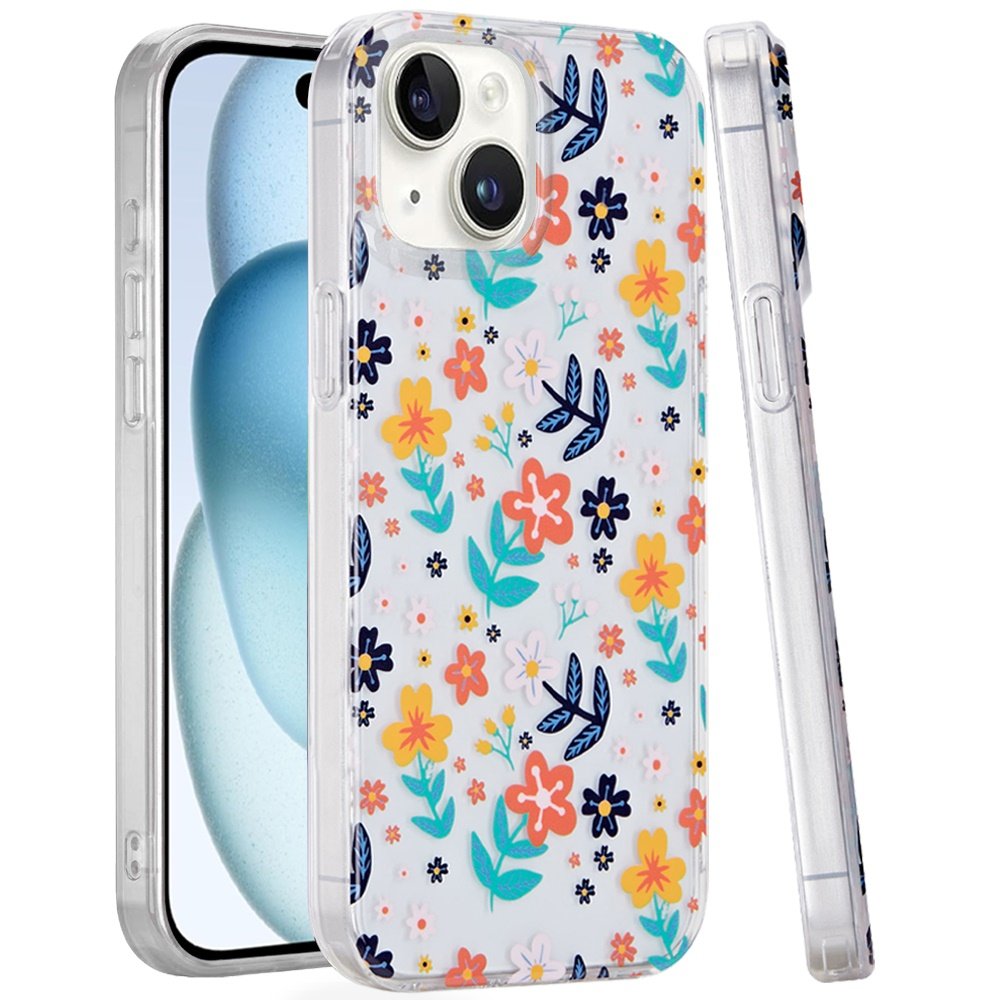 for iphone 15 double layer design imd tpu case colorful floral