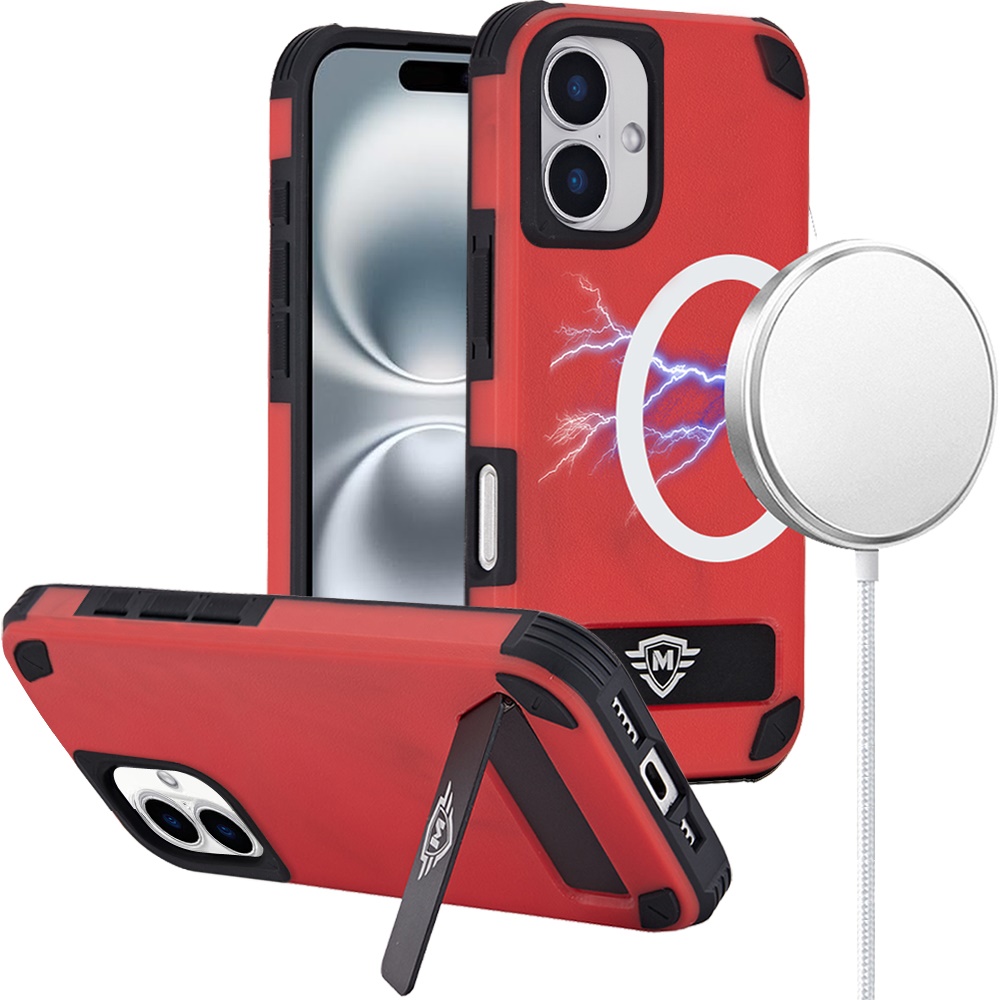 for iphone 16 6.1 inch magnetic heavy duty hybrid case with side kick stand red