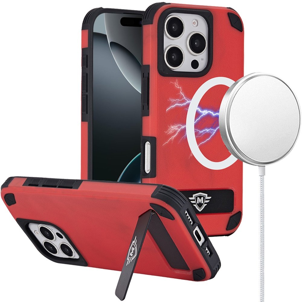 for iphone 16 pro 6.3 inch magnetic heavy duty hybrid case with side kick stand red
