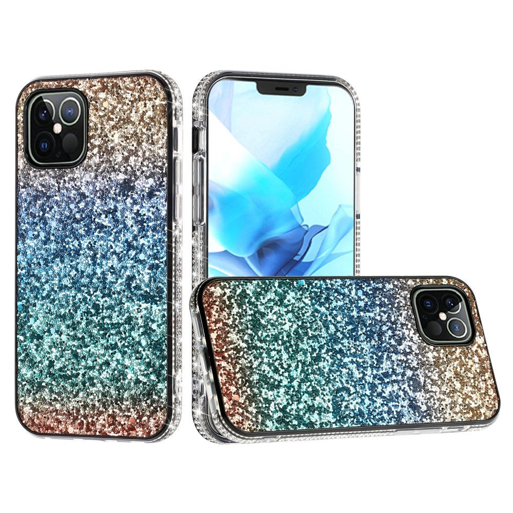 for apple iphone 14 pro 6.1" decorative glitter with diamond all around hybrid a style