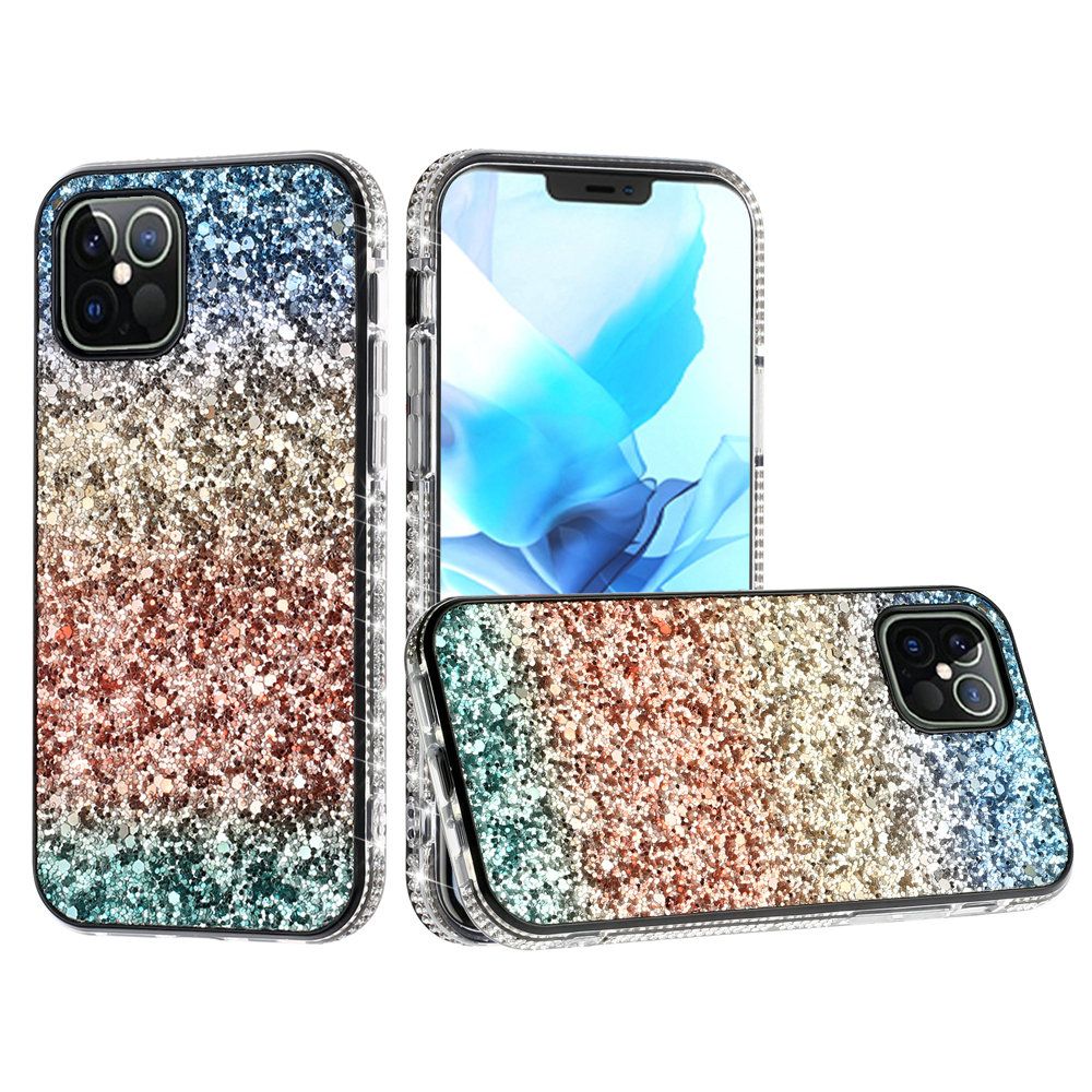for apple iphone 14 pro 6.1" decorative glitter with diamond all around hybrid b style