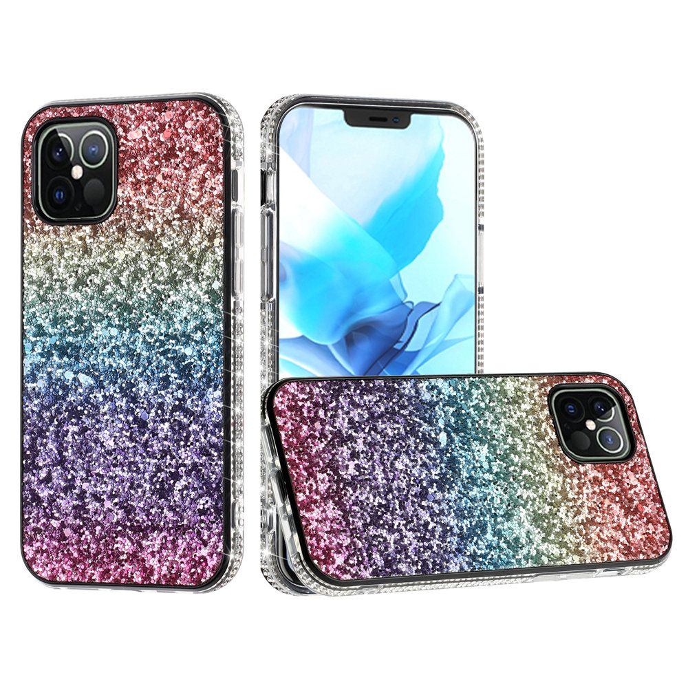 for apple iphone 14 pro 6.1" decorative glitter with diamond all around hybrid c style