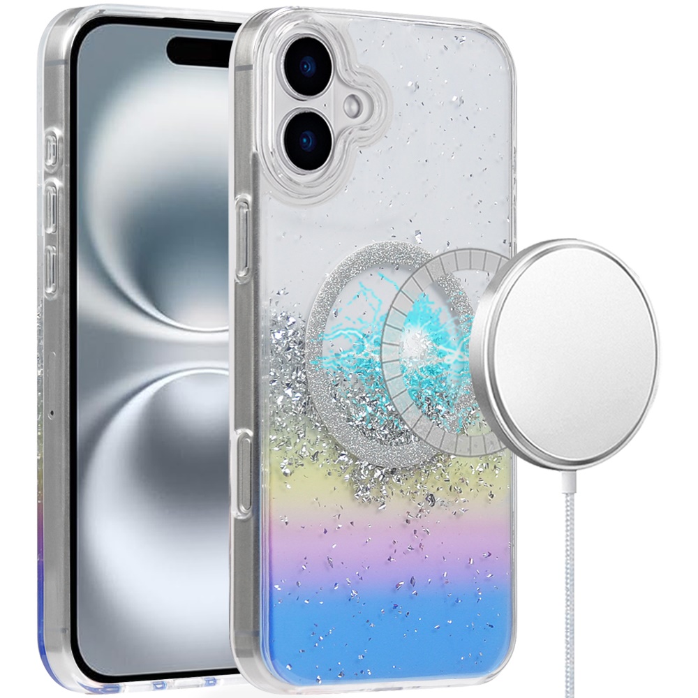 for iphone 16 6.1 inch magnetic glitter epoxy transparent hybrid colorful