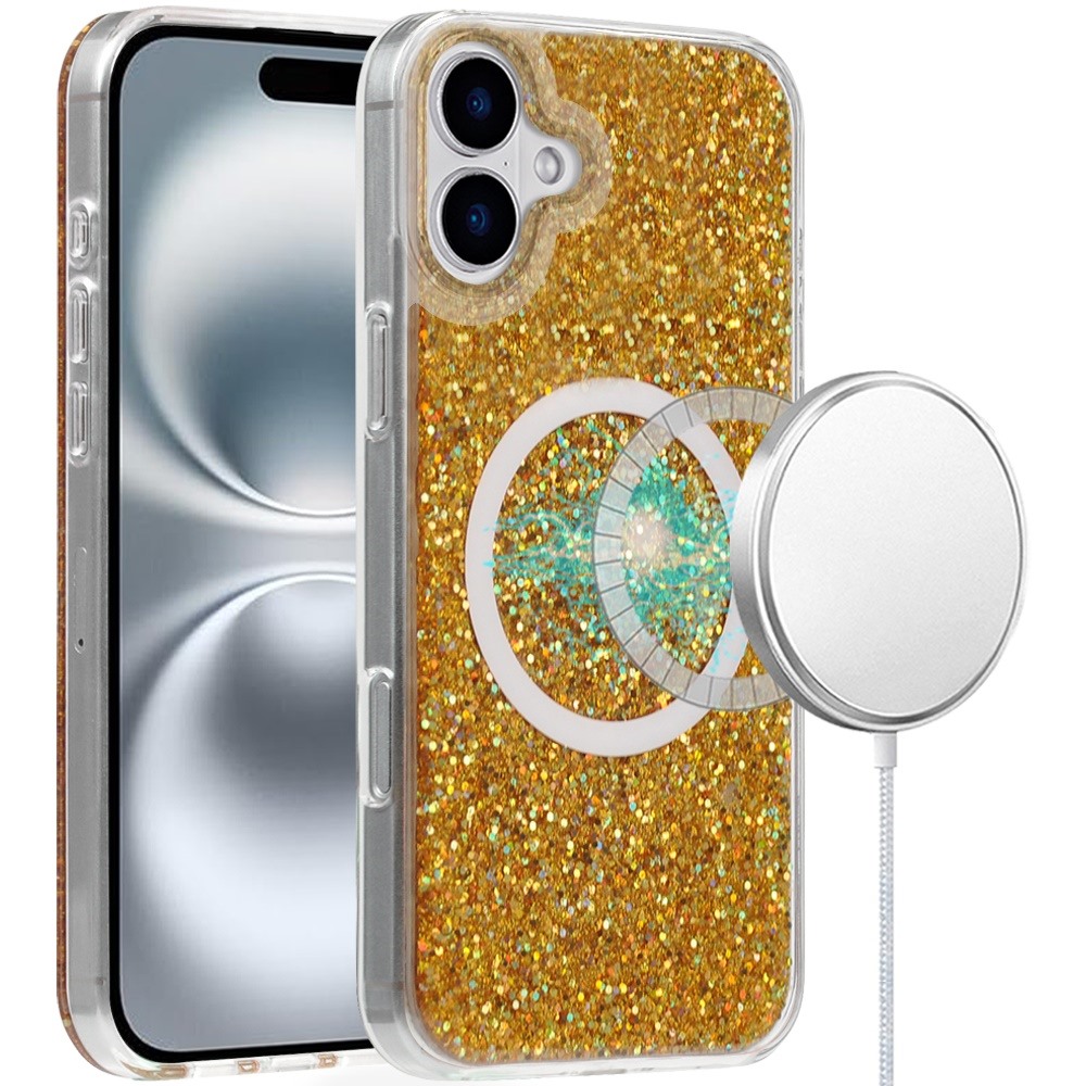 for iphone 16 6.1 inch magnetic glitter epoxy transparent hybrid gold glitter