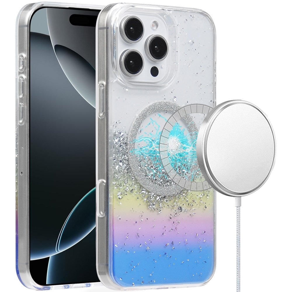 for iphone 16 pro 6.3 inch magnetic glitter epoxy transparent hybrid colorful