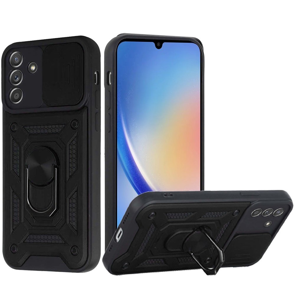 for samsung a15 5g elite camera push magnetic ring stand hybrid case cover black