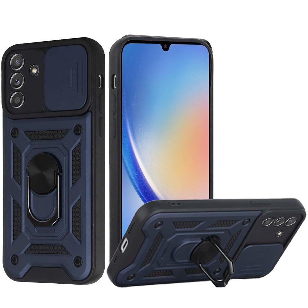 for samsung a15 5g elite camera push magnetic ring stand hybrid case cover blue