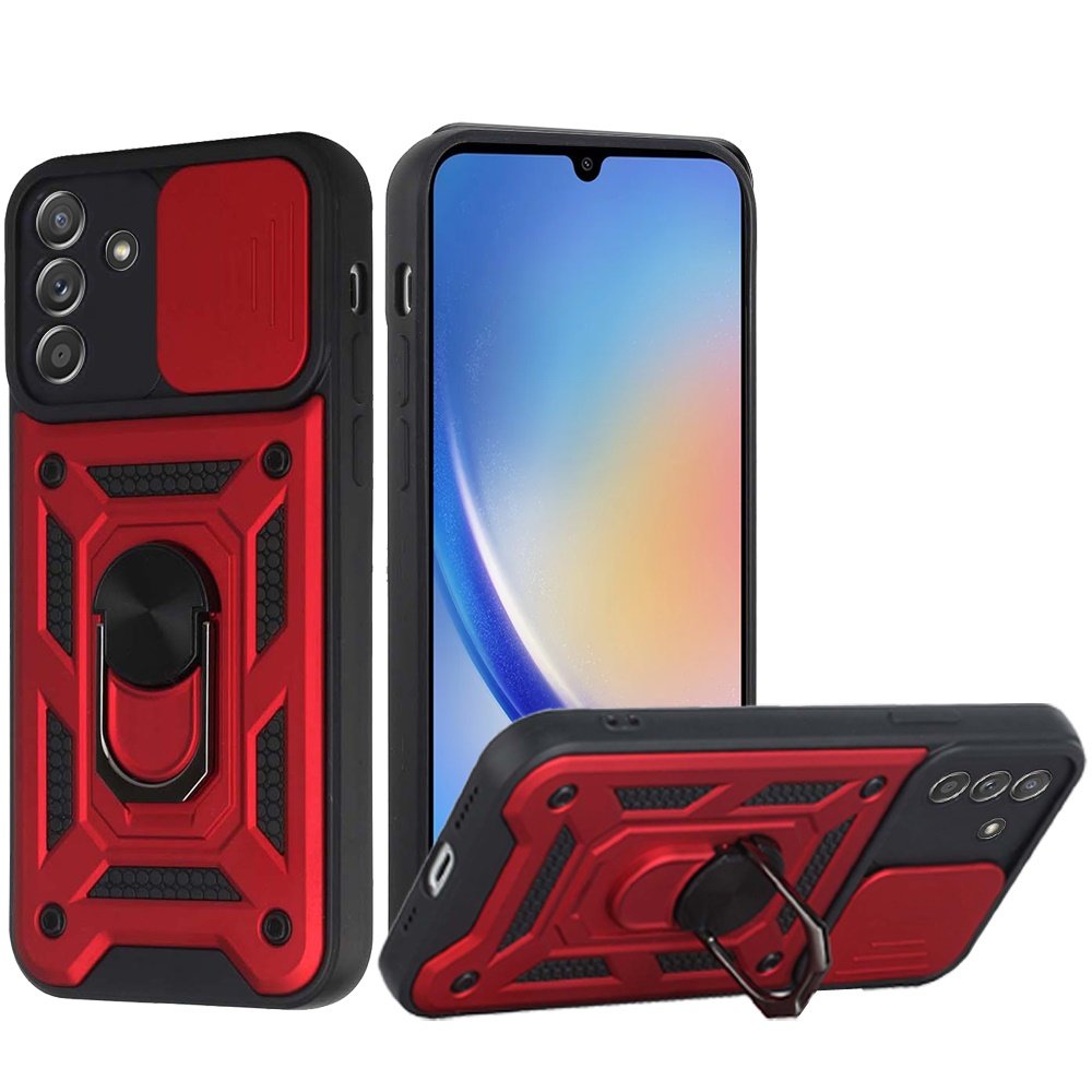 for samsung a15 5g elite camera push magnetic ring stand hybrid case cover red