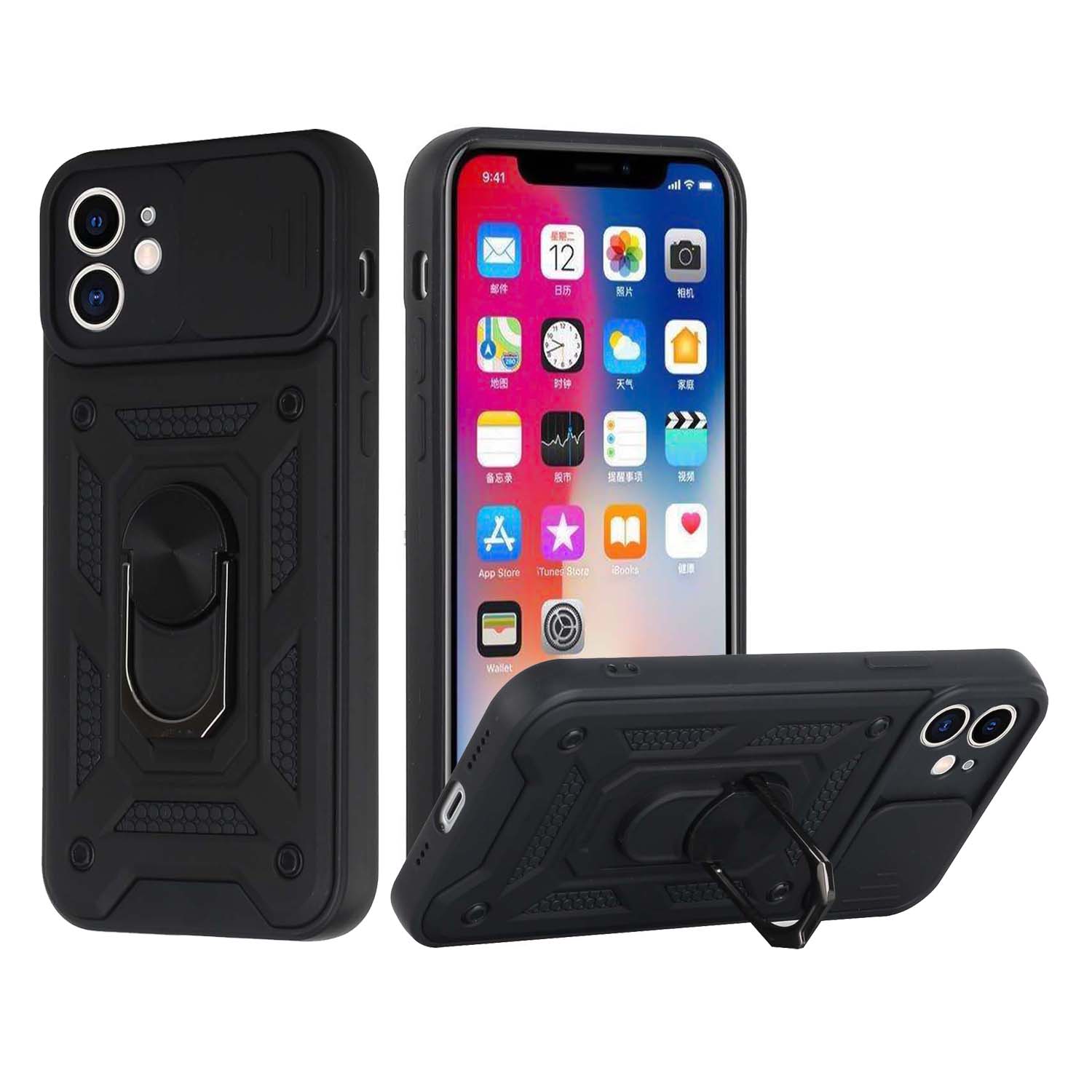 for iphone 13 pro max elite camera push magnetic ring stand hybrid case cover black