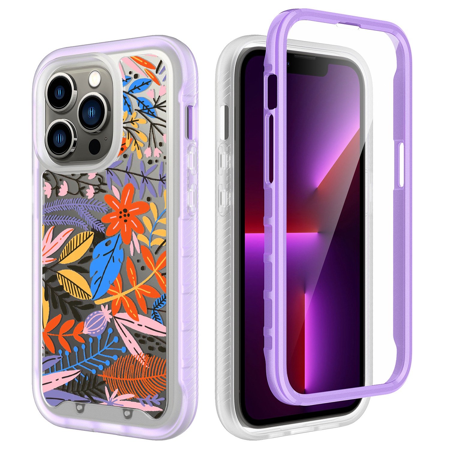 for apple iphone 14 pro 6.1" exotic shockproof design hybrid case cover colorful floral