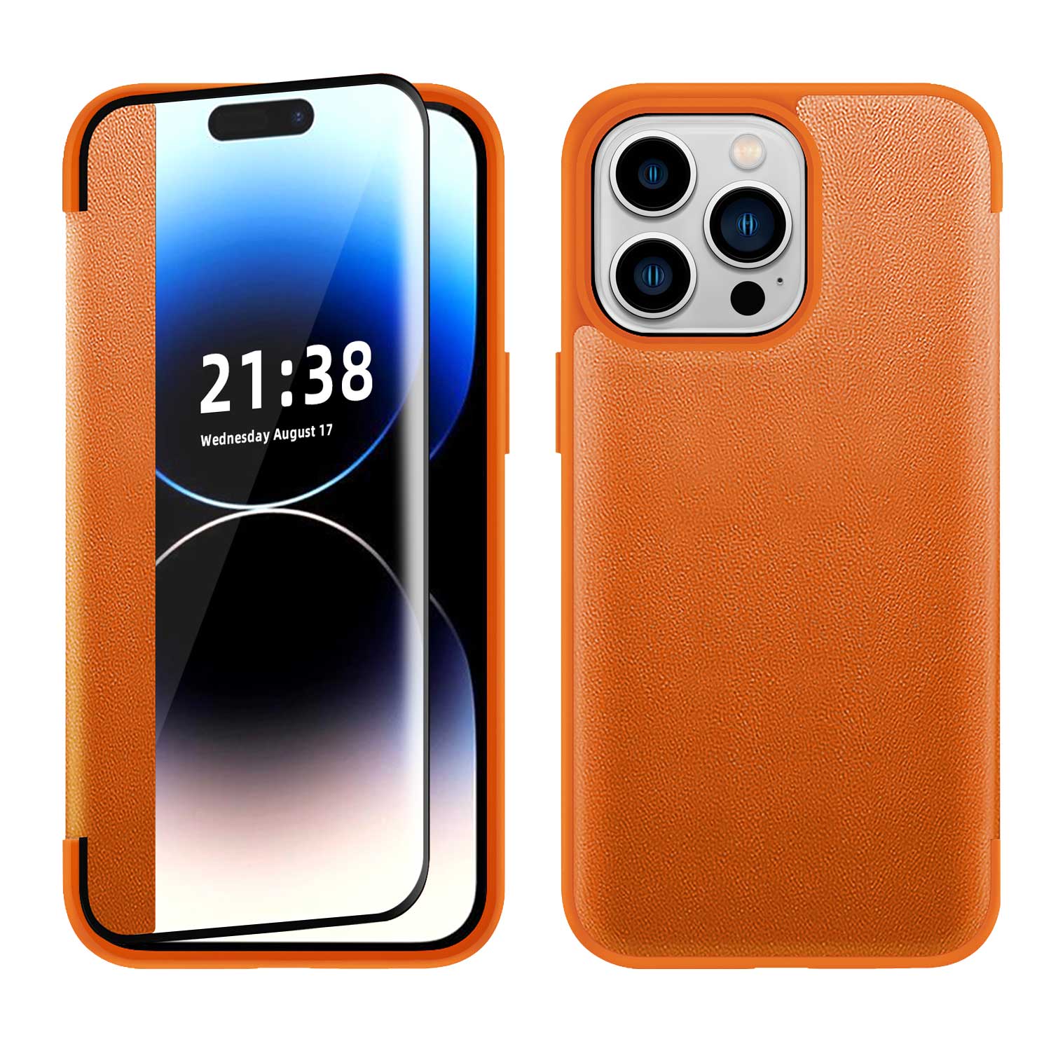 for iphone 15 pro pu leather window flap case with cover tan