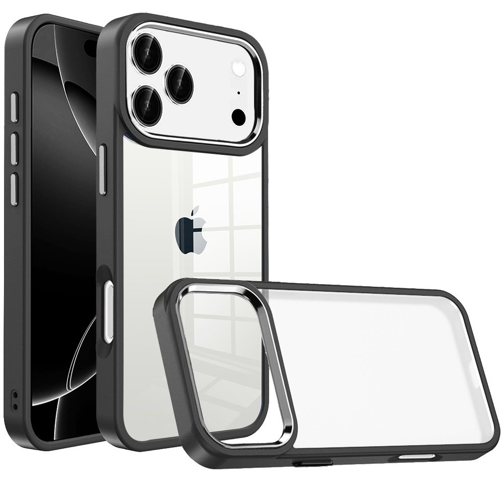 for iphone 17 pro max finest transparent thick acrylic hybrid metal buttons cover case black