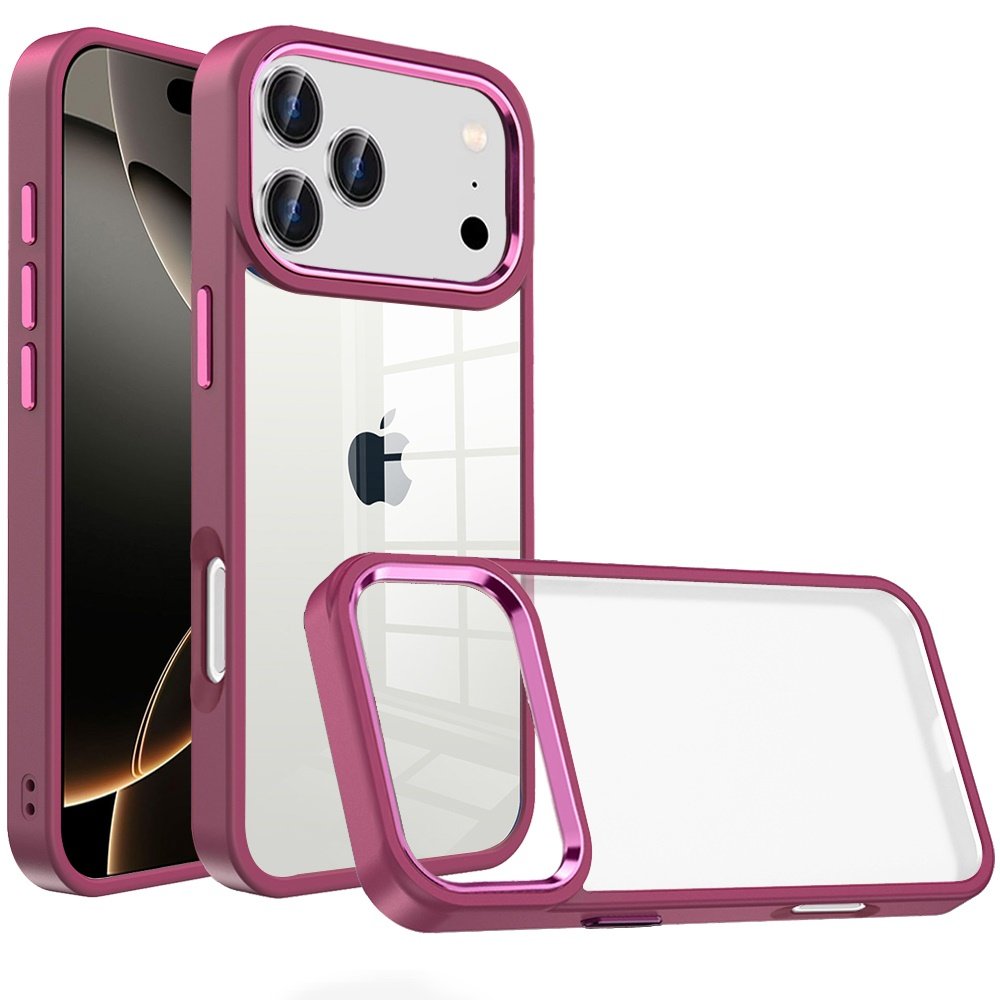 for iphone 17 pro max finest transparent thick acrylic hybrid metal buttons cover case burgundy