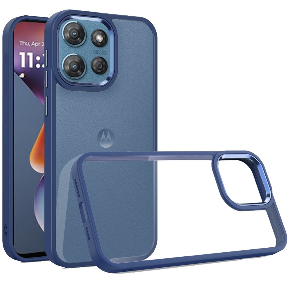 for moto g 5g 2025/2026 g play 2026 finest transparent thick acrylic hybrid metal buttons cover case blue