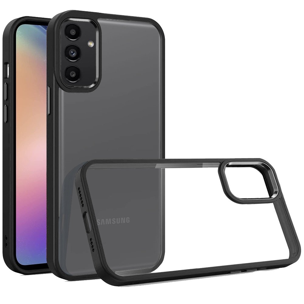 for samsung a15 5g finest transparent thick acrylic hybrid metal buttons cover case black