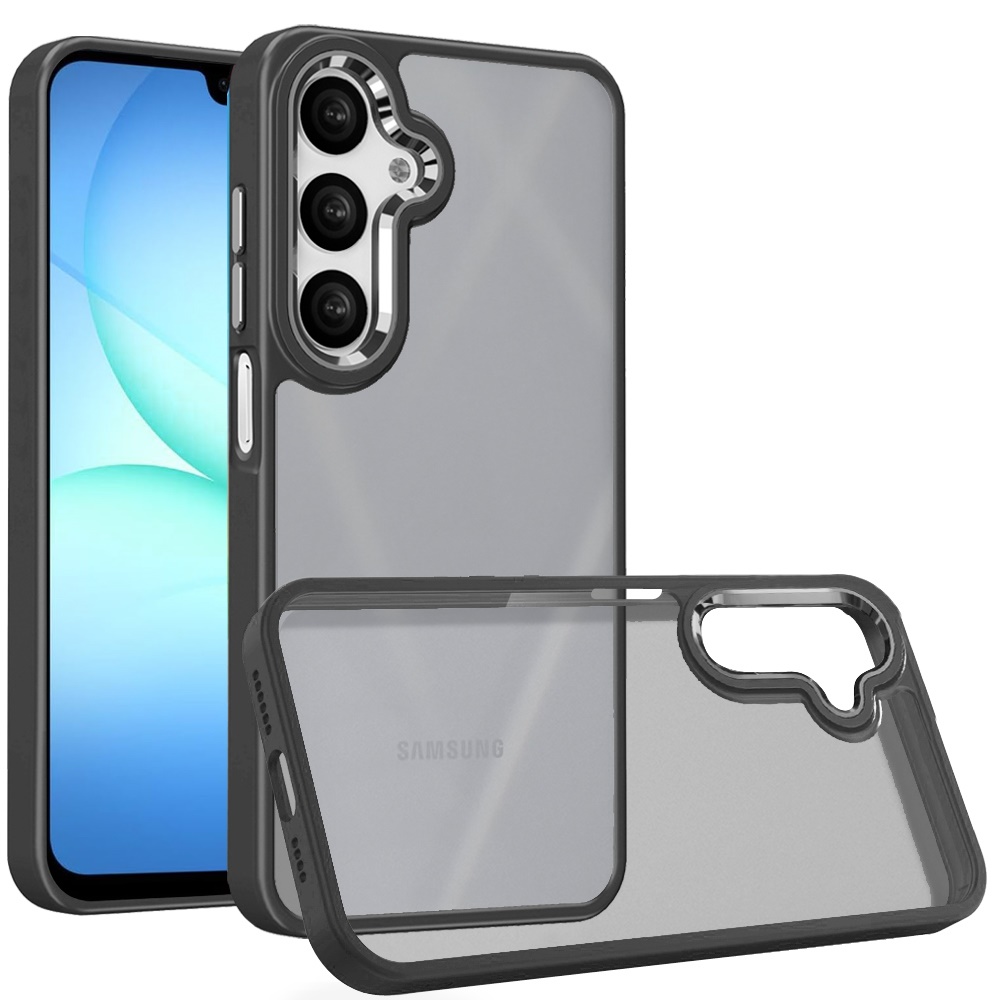 for samsung a17 5g finest transparent thick acrylic hybrid metal buttons cover case black