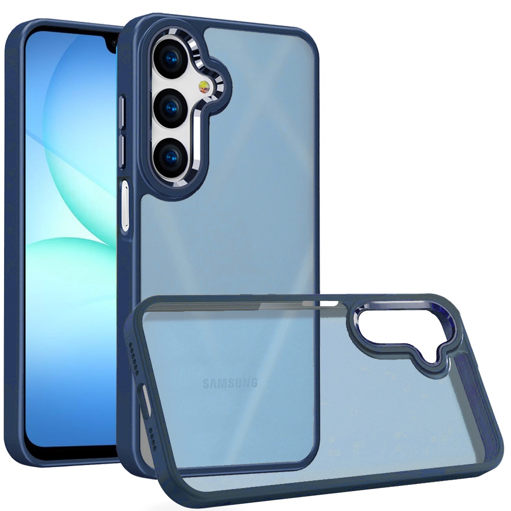 for samsung a17 5g finest transparent thick acrylic hybrid metal buttons cover case blue