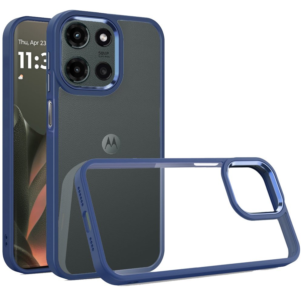 for motorola edge 2025 finest transparent thick acrylic hybrid metal buttons cover case blue
